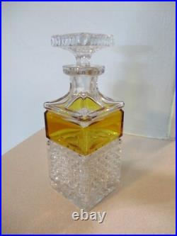 Vintage crystal square whiskey decanter & stopper diamond cut art glass barware