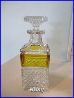 Vintage crystal square whiskey decanter & stopper diamond cut art glass barware