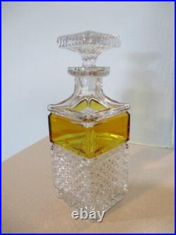 Vintage crystal square whiskey decanter & stopper diamond cut art glass barware