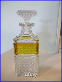 Vintage crystal square whiskey decanter & stopper diamond cut art glass barware