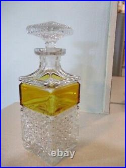 Vintage crystal square whiskey decanter & stopper diamond cut art glass barware