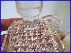 Vintage crystal square whiskey decanter & stopper diamond cut art glass barware
