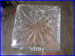 Vintage crystal square whiskey decanter & stopper diamond cut art glass barware