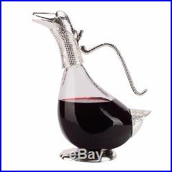 Vintage design duck wine decanter silver finish glass, modern decor or gift
