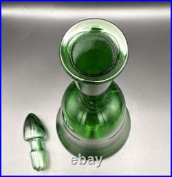 Vintage emerald green Blenko glass bell shaped decanter withmushroom stopper