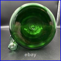 Vintage emerald green Blenko glass bell shaped decanter withmushroom stopper