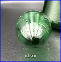 Vintage emerald green Blenko glass bell shaped decanter withmushroom stopper