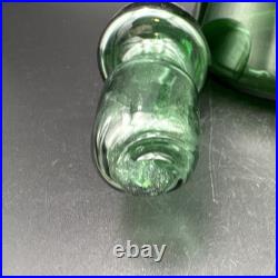 Vintage emerald green Blenko glass bell shaped decanter withmushroom stopper