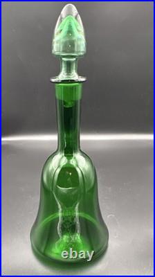 Vintage emerald green Blenko glass bell shaped decanter withmushroom stopper Vintage emerald green Blenko glass bell shaped decanter withmushroom stopper