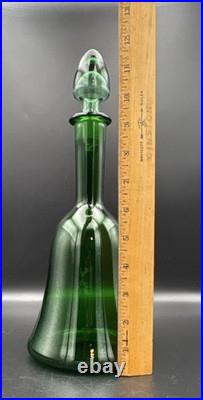 Vintage emerald green Blenko glass bell shaped decanter withmushroom stopper