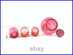 Vintage french rare Pink glass decanter with cups with a brass cave stand