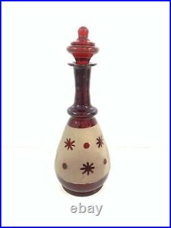 Vintage frosted glass Ruby Red Gold painting decanter