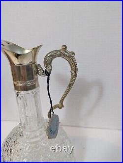 Vintage glass And Silver Plated Handle Wine Decanter Made In Italy