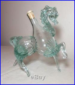 Vintage hand blown Murano Venetian glass figural horse decanter bottle Italy