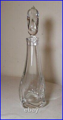 Vintage hand blown made signed Daum swirled clear crystal decanter glass bottle