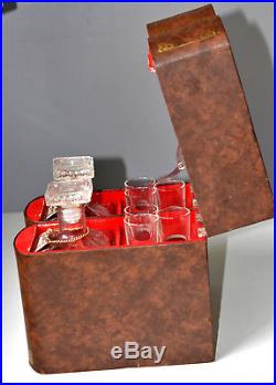 Vintage hidden home bar, liqueur cabinet, secret faux book, box w bottles & glasses