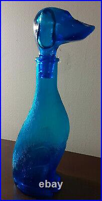 Vintage italian empoli glass decanter 1970 blue coloured dachshund dog decanter