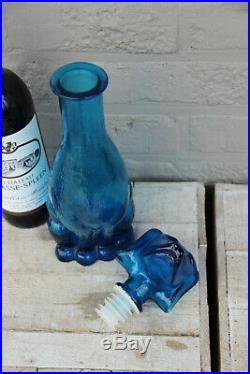 Vintage italian empoli glass decanter 1970 blue coloured dachshund dog decanter