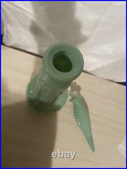 Vintage jadeite green milk glass genie bottle mid century decanter hobnail