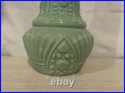 Vintage jadeite green milk glass genie bottle mid century decanter hobnail