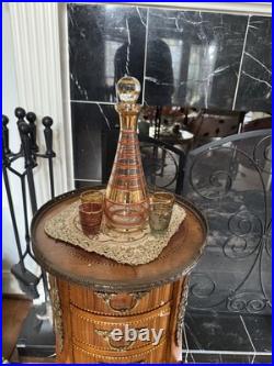 Vintage mid-century Bohemian glass decanter set with four matching glasses