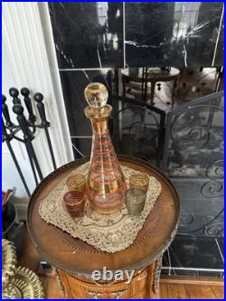 Vintage mid-century Bohemian glass decanter set with four matching glasses