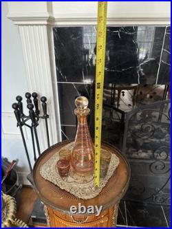 Vintage mid-century Bohemian glass decanter set with four matching glasses