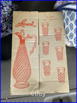 Vintage-never used- 7pc Leonard Crystal Silverplate Wine Decanter & Glass Set