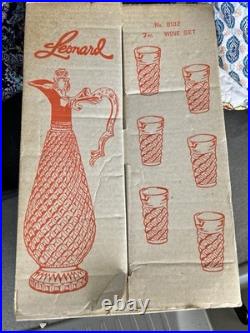 Vintage-never used- 7pc Leonard Crystal Silverplate Wine Decanter & Glass Set