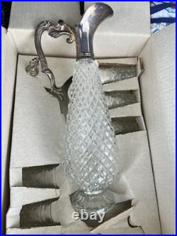 Vintage-never used- 7pc Leonard Crystal Silverplate Wine Decanter & Glass Set