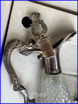 Vintage-never used- 7pc Leonard Crystal Silverplate Wine Decanter & Glass Set