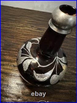 Vintage or antique silver overlay glass decanter or bottle