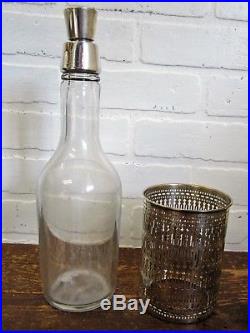 Vintage pierced STERLING SILVER GLASS BOTTLE DECANTER Shreve & Co
