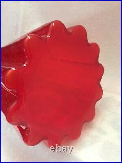 Vintage/retro Large Italian Empoli Fluted Red Glass Glass Decanter Genie Bottle