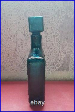 Vintage square cube blue genie bottle decanter with stopper italian glass retro