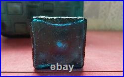Vintage square cube blue genie bottle decanter with stopper italian glass retro