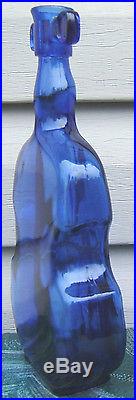 Violin Cello Bass Pegs Cobalt Blue Glass Bottle Decanter Vintage Molded Glass