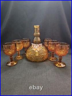 Vntg Indiana Tiara Amber Glass Decanter With6 Goblets Repurposed Into Waterbong