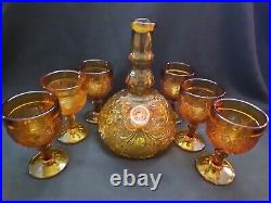 Vntg Indiana Tiara Amber Glass Decanter With6 Goblets Repurposed Into Waterbong