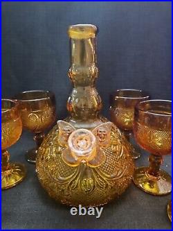 Vntg Indiana Tiara Amber Glass Decanter With6 Goblets Repurposed Into Waterbong