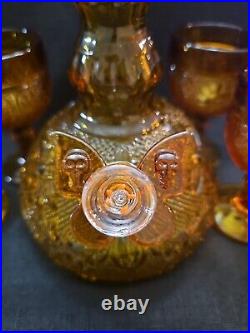 Vntg Indiana Tiara Amber Glass Decanter With6 Goblets Repurposed Into Waterbong