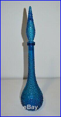 Vntg MCM 22 Genie Bottle Decanter Peacock Blue Italian Bubble Glass Empoli