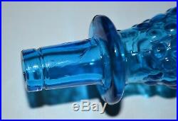 Vntg MCM 22 Genie Bottle Decanter Peacock Blue Italian Bubble Glass Empoli