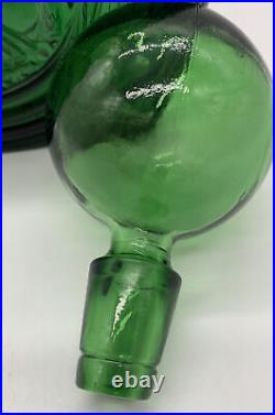 Vntg MCM Rossini Empoli Glass Green Decanter With Stopper Embossed Eagle Italy