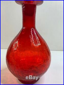 Vntg Mid Century Blenko Amberina Crackle Genie Bottle Decanter withStopper 18