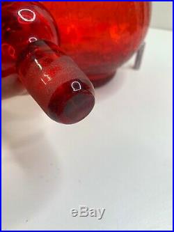Vntg Mid Century Blenko Amberina Crackle Genie Bottle Decanter withStopper 18