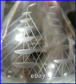 Vtg 14 Crystal Glass Decanter Etched Clipper Ship Designs and set of 4 goblets