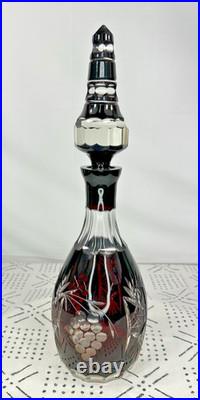 Vtg 15 Bohemian Czech Ruby/Cranberry Red Crystal Decanter Glass Cut to Clear