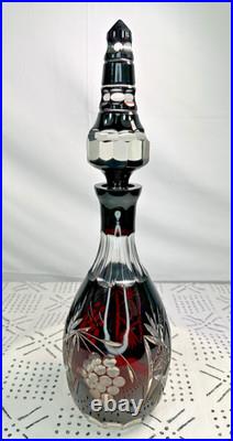 Vtg 15 Bohemian Czech Ruby/Cranberry Red Crystal Decanter Glass Cut to Clear