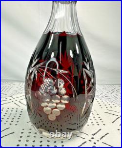 Vtg 15 Bohemian Czech Ruby/Cranberry Red Crystal Decanter Glass Cut to Clear